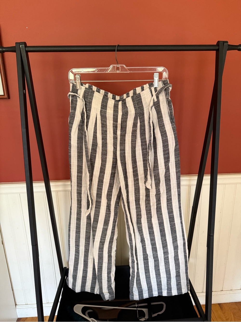Striped Wide-Leg Linen Blend Pants - Black & White